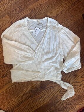 Surf Gypsy White Wrap Blouse with Lace Trim